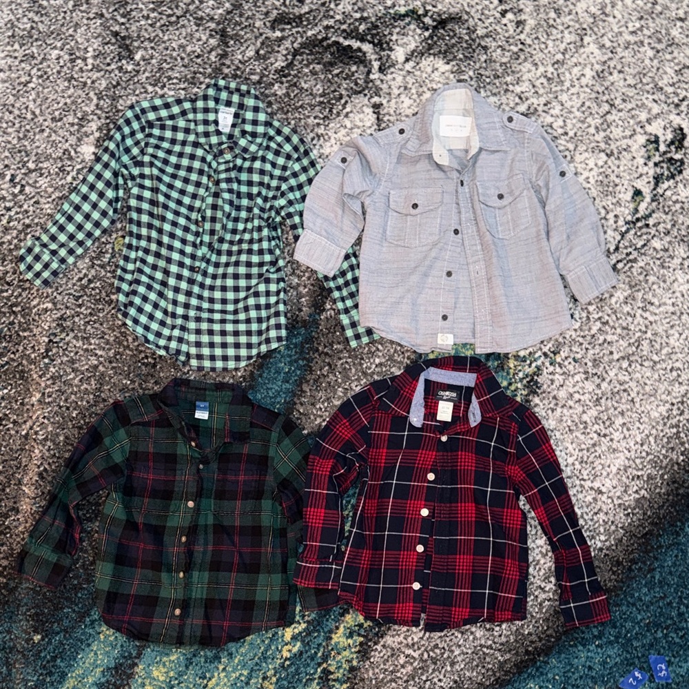 Carter's Kids Plaid and Solid Button-Down Shirts - Green, Gray, Black, Red